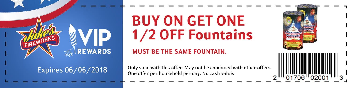 buy one get one half off fountain firework coupon